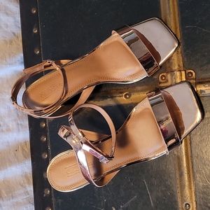 ASOS DESIGN Hudson barely there block heeled sandals in rose gold